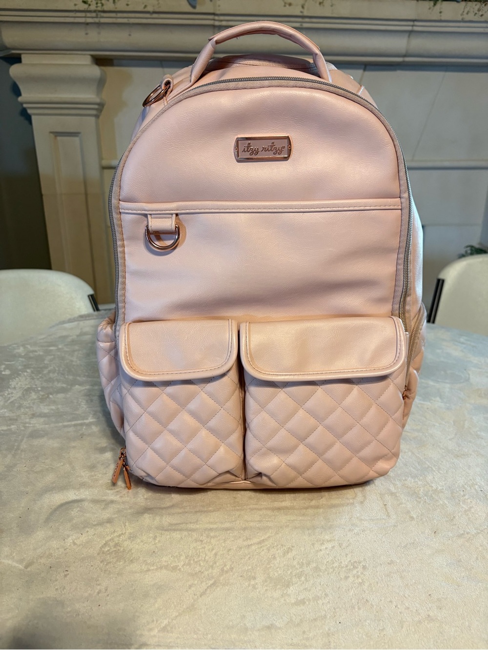 Itzy Ritzy Blush Quilted Faux-Leather Backpack